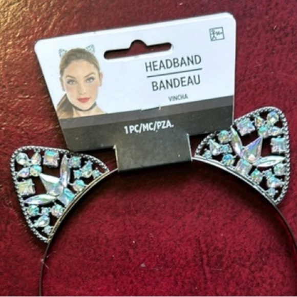 Cat Ear Adult Crystal Bejeweled Cat Ear Headband NEW Back to School Halloween - Picture 2 of 3